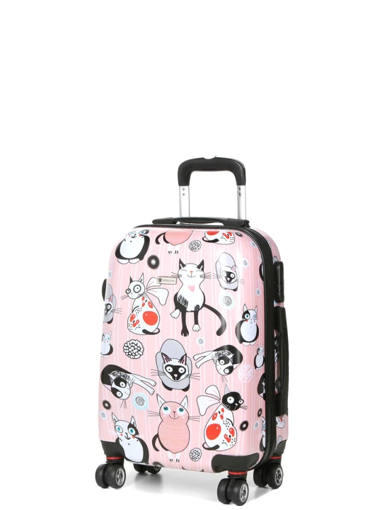 Walizka Worldline 809 Pink Cat mała – widok pod kątem