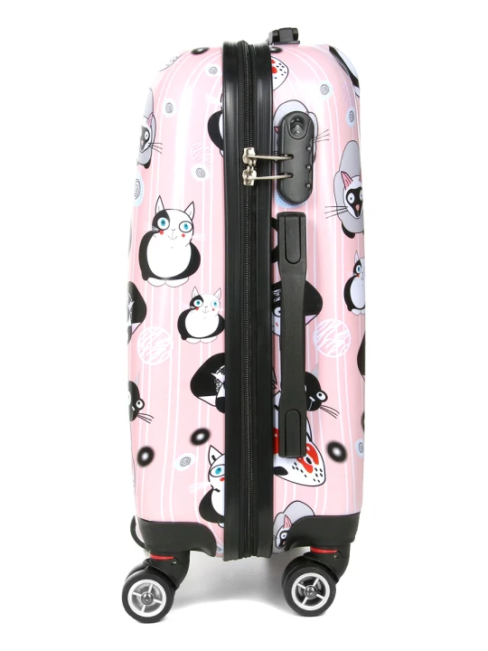 Walizka Worldline 809 Pink Cat mała – bok z zamkiem szyfrowym