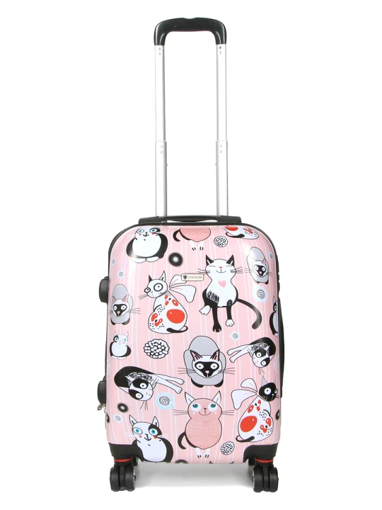 Walizka Worldline 809 Pink Cat mała – z wysuniętą rączką