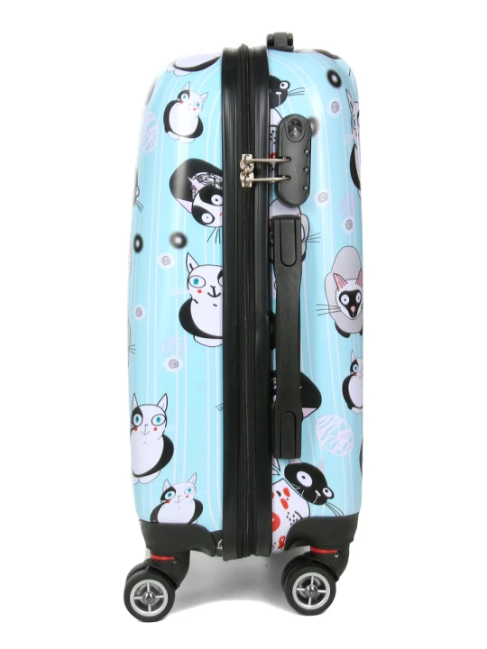 Walizka Worldline 809 Blue Cat mała – bok z zamkiem szyfrowym